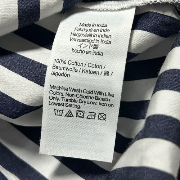 Madewell Women's Y-Neck Button Up Navy Striped Shirt Blouse L Large New - Picture 12 of 12